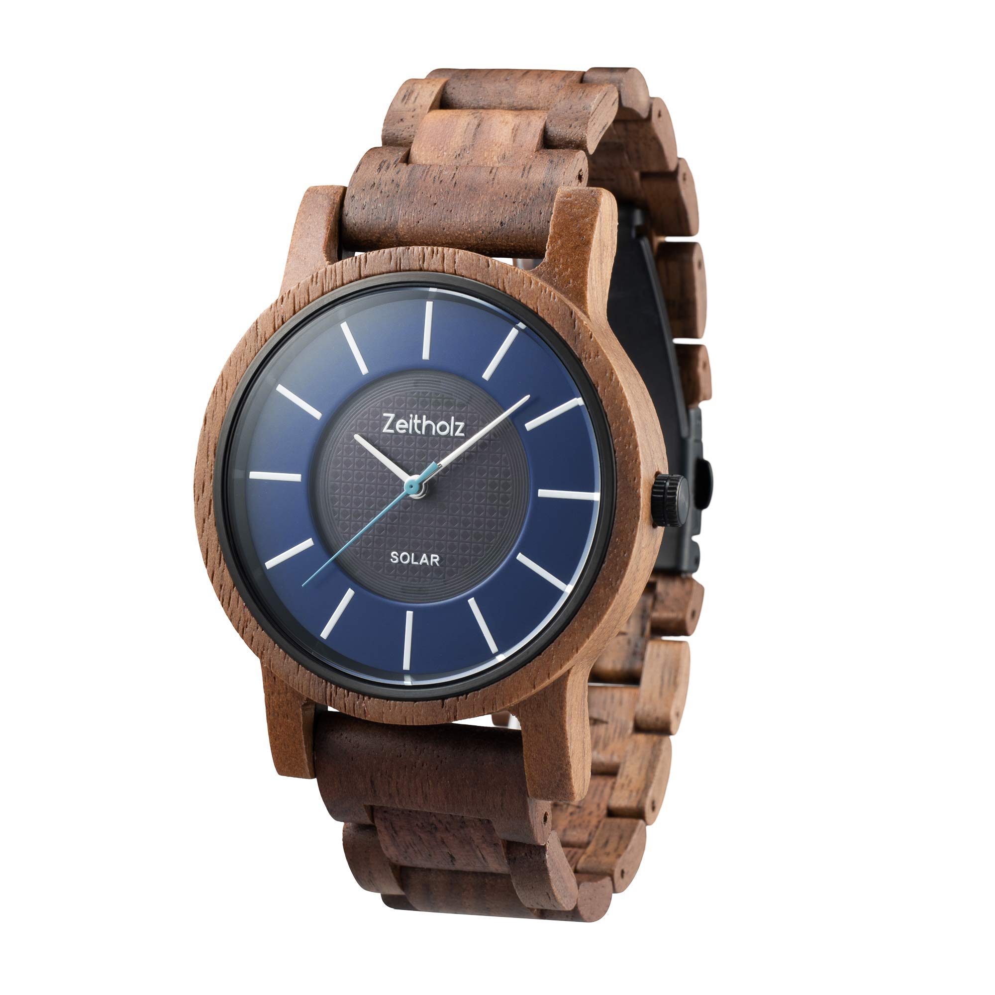 Zeitholz Wood Watches for Men, Solar Watch, Gifts, Analog Watch, Sonnenberg Collection 40mm, 100% Natural Wood with Japanese Quartz Movement. (Walnut)