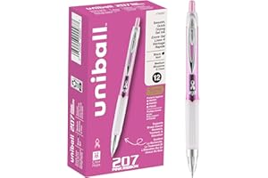 uni-ball 207 Retractable Gel Pens, Medium Point (0.7mm), Black, Pink Ribbon Edition, 12 Count