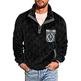 Yousify Mens Fuzzy Sherpa Sweatshirt Flannel Fleece Pullover Jacket Casual Quarter Button Aztec Coat Western Sweaters