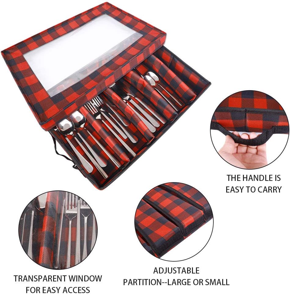 Flatware Drawer Organizer,Flatware Storage Chest, Flatware Storage Box with Lid, Transparent Window and 2 Handles, Organizer with 5 Compartments for Utensils/Silverware: Home Improvement