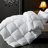 ELNIDO QUEEN® Feather Comforter Queen Size, Filled with Feather and Downfiber, All Season White Luxury Hotel Fluffy Bed Comforter, Ultra Soft 100% Cotton Duvet Insert, 90x90 Inch