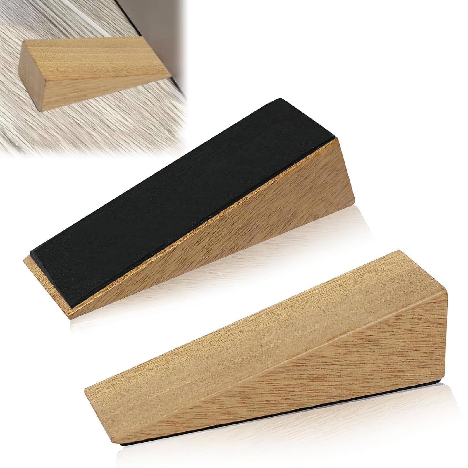 DEFIYEAR 2PCS Wooden Door Wedges Indoors - Non-Slip Windproof Durable Door Stop Wedges Stoppers for Floor, Safe for Kids & Pets, Fits Interior Exterior Doors Carpet Floors Home Office (Dark)