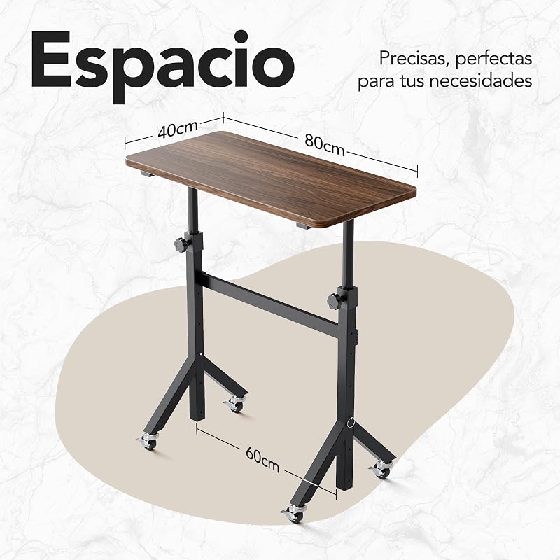 Escritorio de pie Ajustable en Altura, 6 ajustes de Altura de hasta 118 cm, 80 x 40 cm, Escritorio pequeño móvil con diseño de Patas Triangulares, Movilidad Suave con Ruedas bloqueables, Mesa