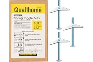 QUALIHOME Spring Toggle Bolt Anchors - Heavy Duty Wall Anchors for Hanging Items w/Hollow Walls & More - Stainless Steel Hollow Wall Anchor for Frames, Shelves, Mirrors & More, 10 Pack (3/8" x 4")