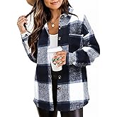 Beaully Women's Plaid Shacket Jacket Long Sleeve Button Down Flannel Shirts Fashion Jacket Fall Winter Clothes
