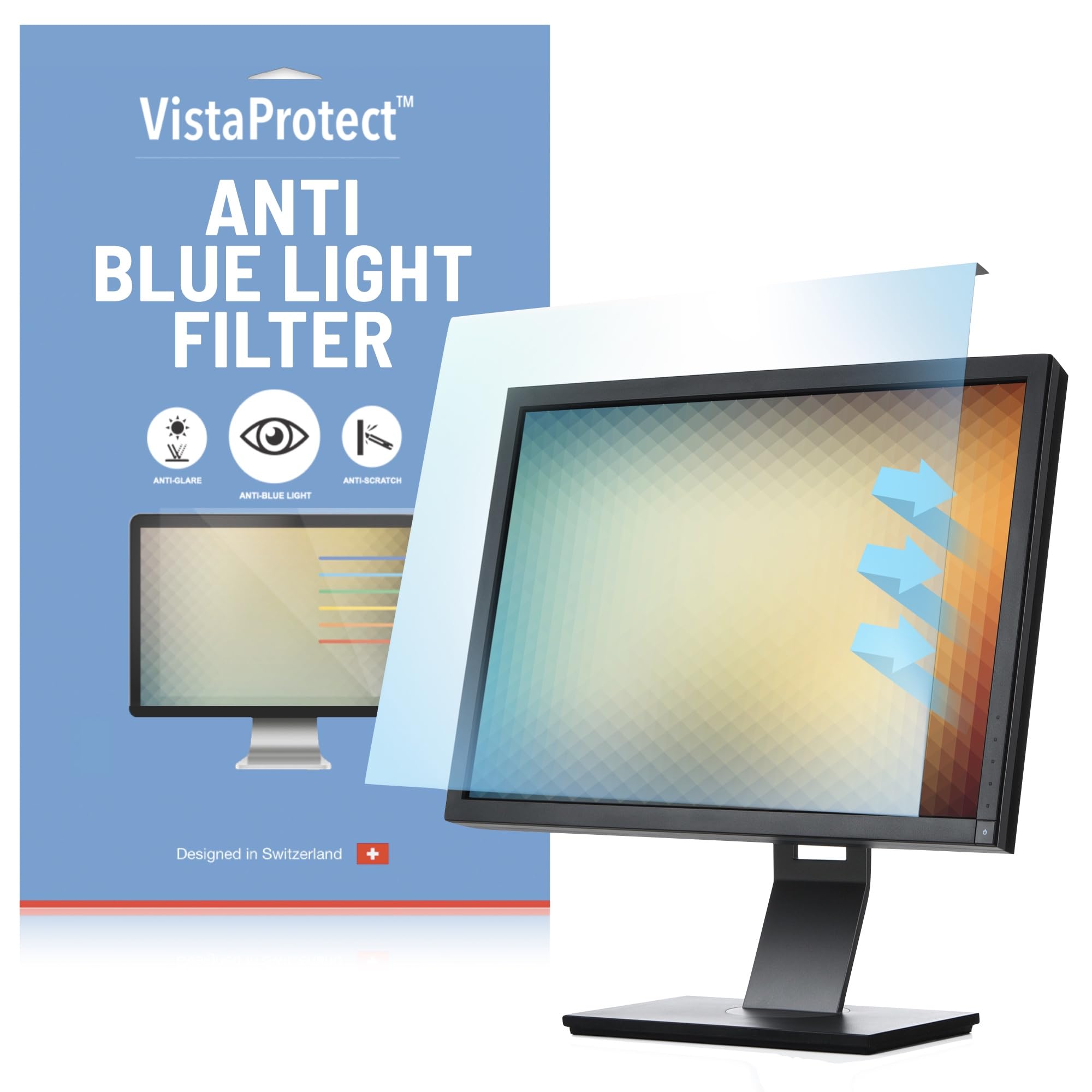 VistaProtect - Premium Anti Blue Light Filter & Protector for Monitor and PC Computer Screens, Easy On/Off Removable (Universal 23" to 24" inches)