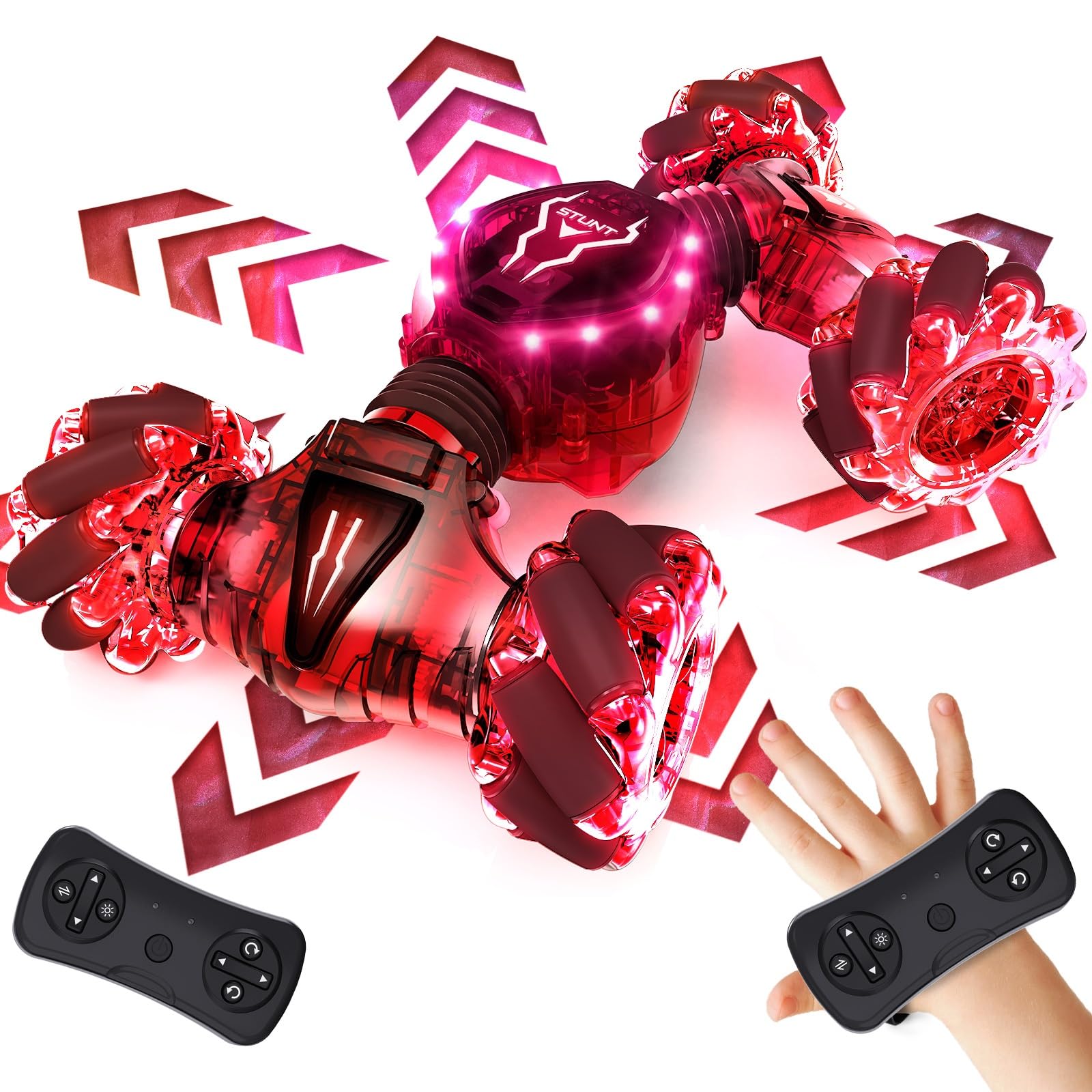 Tecnock 2026 Remote Control Car with Hand Control,2.4Ghz Gesture Sensing 4WD 360°Rotation RC Drift Car,2 Rechargeable Battery with Lighting Suitable for Many Terrains Gift for 4-9+Boys Girls