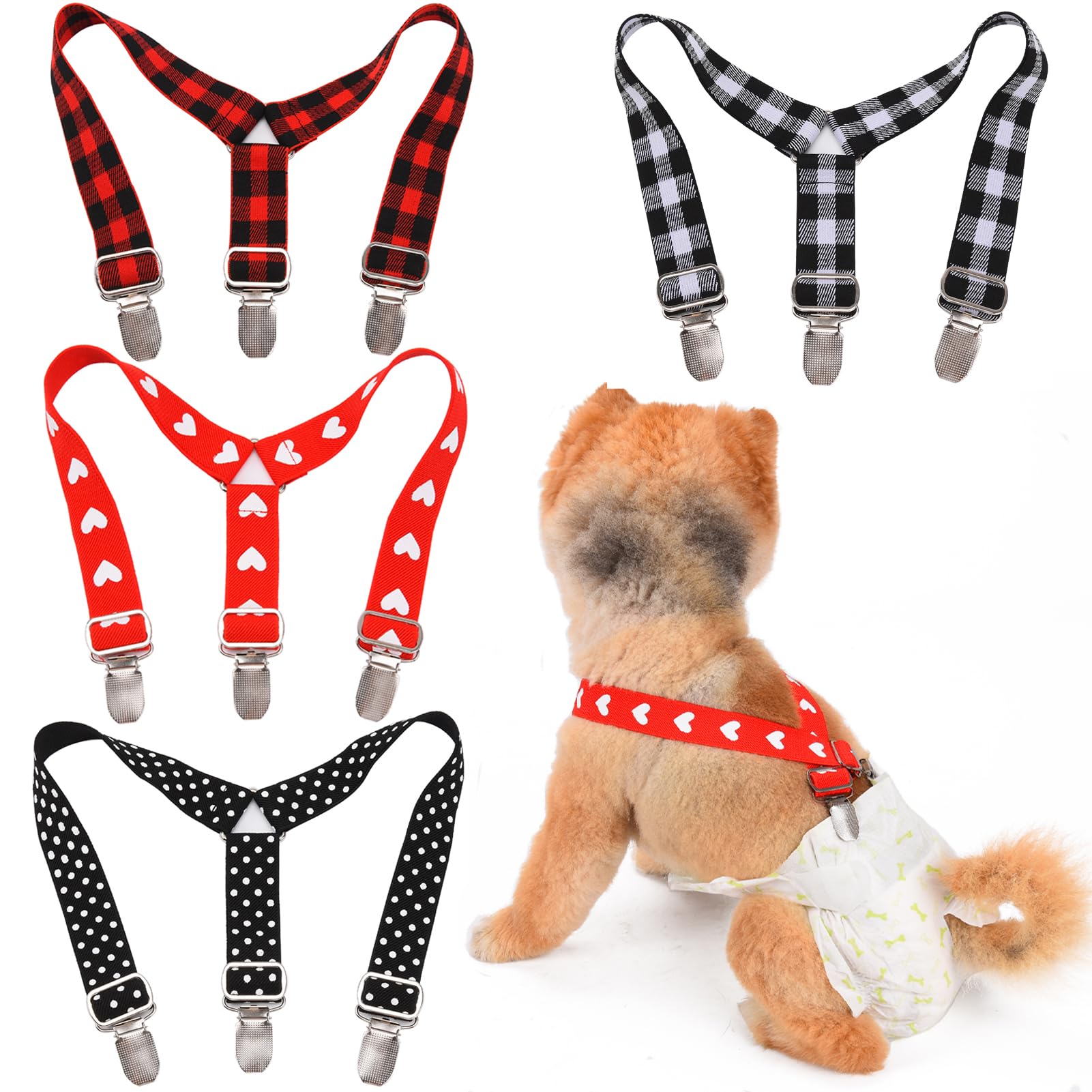 TESSVEYA Pack of 4 Dog Nappy Stockings, Adjustable Elasticity Cat Stockings, Belly Bands, Dog Harness, Female Male Puppy Dress & Nappy Holder, Red & black, L