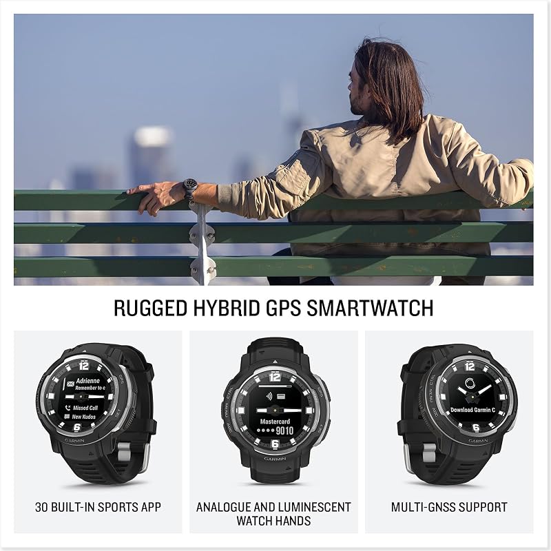 Instinct Crossover, 45 mm, GPS-Hybrid-Smartwatch, Schwarz/Silber