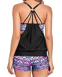 Holipick Black Purple Two Piece Tankini Swimsuits