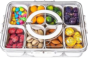 Loxylonx Snackle Box with Lid - 8 Compartment Portable Serving Tray with Handle | Leak-Proof Divided Container for Candy, Fru