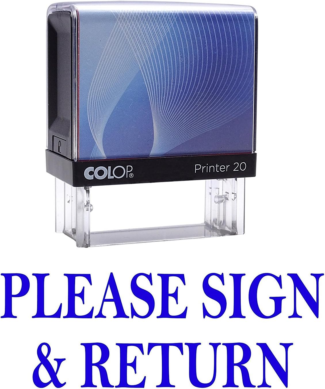 Please Sign & Return Self Inking Rubber Stamp Blue Ink Office Stamp Colop Mini Stamper Small, 14 mm x 38 mm OR 9/16" X 1 1/2" Inches