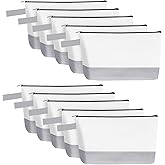 Sinzip 10 Pieces Cotton Canvas Makeup Bag with Bottom and Strap, Multi-Purpose Cosmetic Bag with Zipper Travel Toiletry Pouch, Blank DIY Craft Bag (White&Grey, XS)