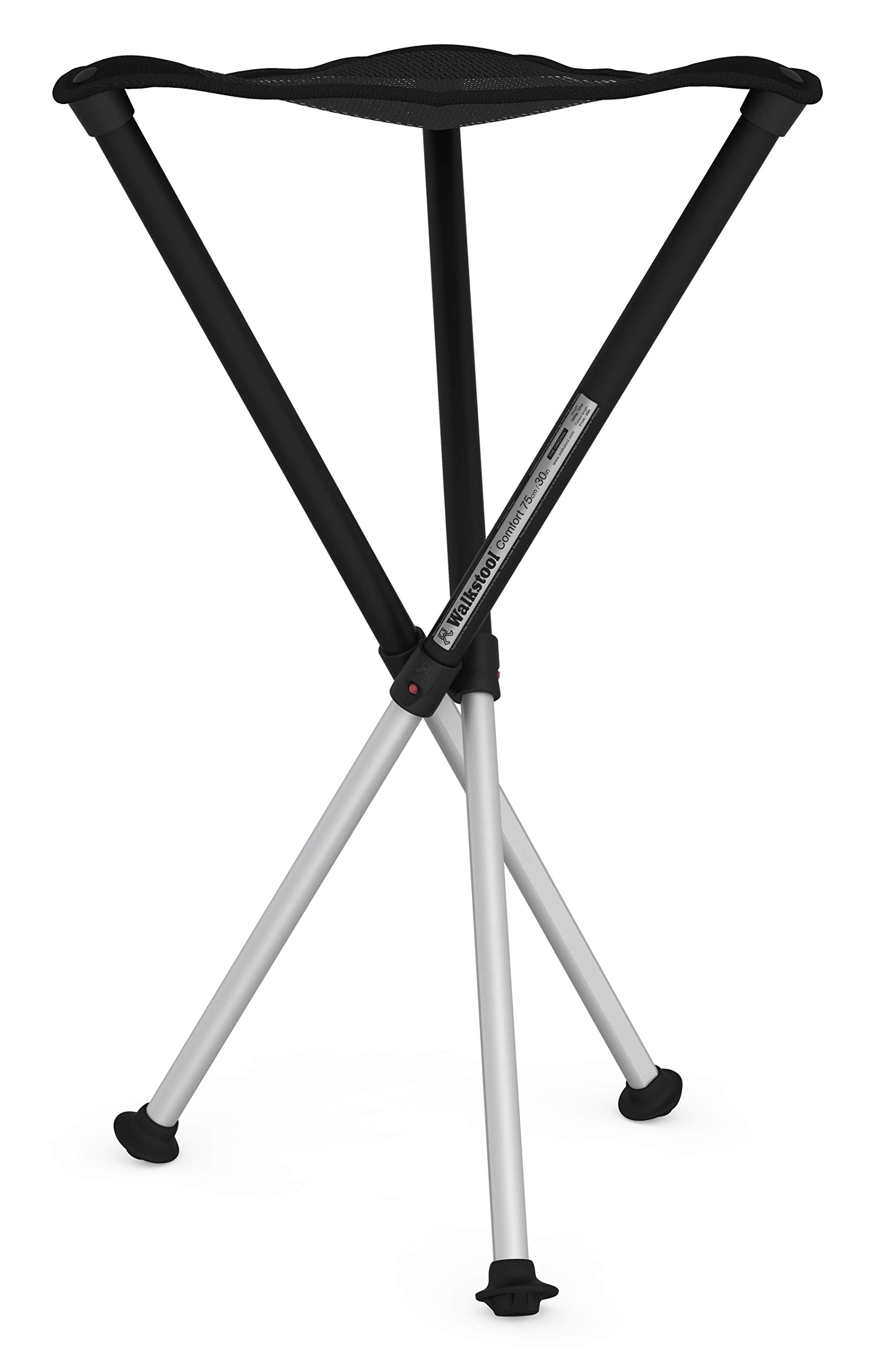 Walkstool - Comfort Model - Black and Silver - 3 Legged Folding Stool in Aluminium - Height 75 cm - Foldable Stool - Maximum Load 250 kg - Made in Sweden