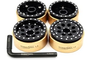 HOBBYSOUL 1.3'' Wheels & Brass Ring Weight - 43g/set - Adjustable Offset 1.3 Beadlock wheels Hex 7mm For 1/18 1/24 RC Crawler TRX4M SCX24 Upgrades (4pcs, Black)
