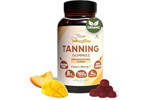 Bronze Bites Tanning Gummies for Women & Men, Natural Skin Tanning Supplement with Vitamin C, Astaxanthin & Beta Carotene - Oral Melanin Booster - Organic Bronzing Chews, Made in USA - 60 Count
