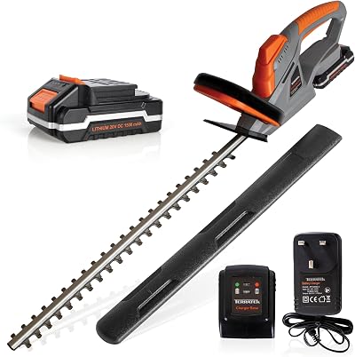 Terratek 20V Cordless Hedge Trimmer 51cm Blade 1 Battery Charger Included