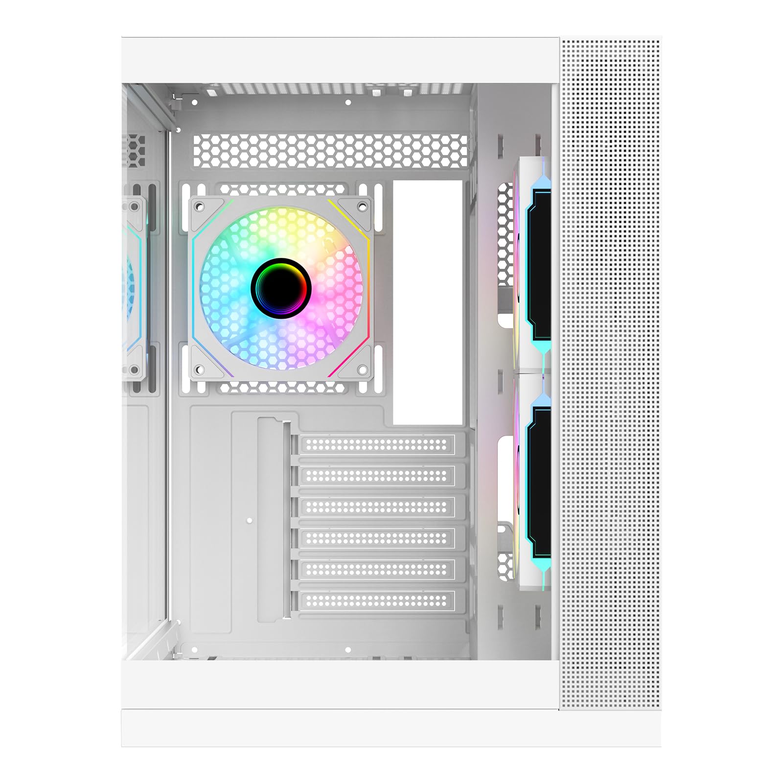 Itek Dark CAVE DS Gehäuse – Gaming Tower – ATX – 3x12cm ARGB-Lüfter – 2X USB 3.0 – Type-C – Seiten- & Frontpanel aus Gehärtetem Glas – Weiße Edition 2