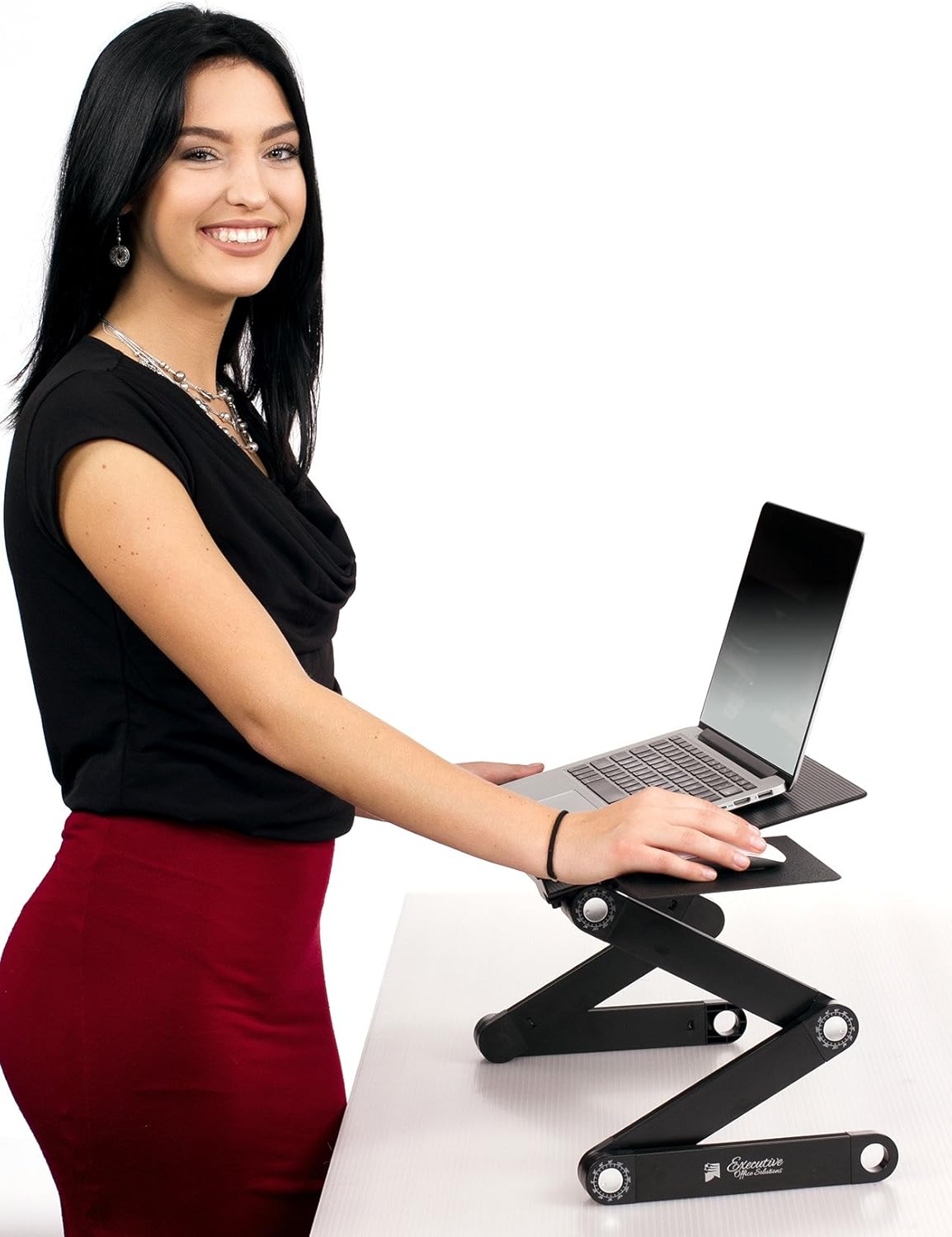 Executive Office Solutions Portable Adjustable Aluminum Laptop Desk/Stand/Table Vented w/CPU Fans Mouse Pad Side Mount-Notebook-MacBook-Light Weight Ergonomic TV Bed Lap Tray Stand Up/Sitting-Black: Computers & Accessories