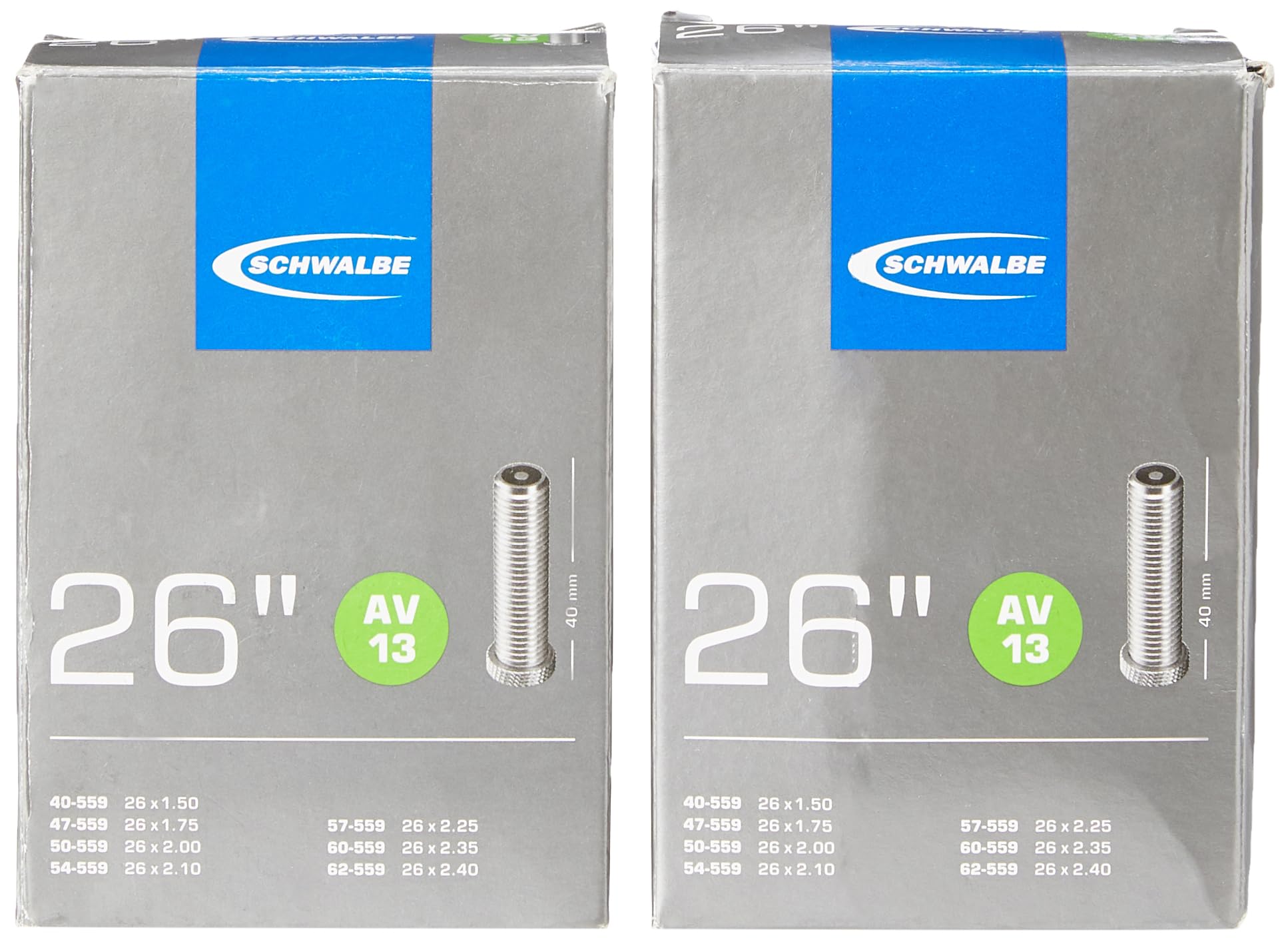 Schwalbe Unisex's AV13 Inner Tube, Black, 26 x 1.50 (pack of 2)