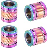 PATIKIL Stainless Steel Big Hole Colorful Paracord Column Beads 4pcs Grooved Tube Loose Column Spacer Beads 6mm Large Hole for DIY Bracelet Necklace Jewelry Making