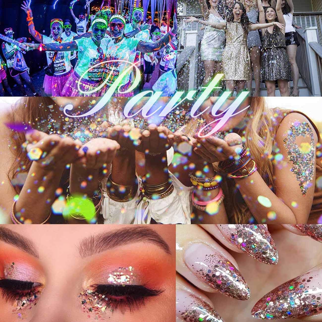 Face Glitter Chunky Glitter Bodies Cosmetic Hexagons Glitter Paillette Sparkling Decoration Glitter Hair and Nails 10 Boxes Set for Festival Christmas - Image 5