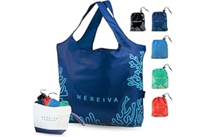 Pack of Foldable Grocery Bags by Nereiva Including Storage Pouch - Large, Multi-Color, Great for Travel, Tiny Pouch, Washable