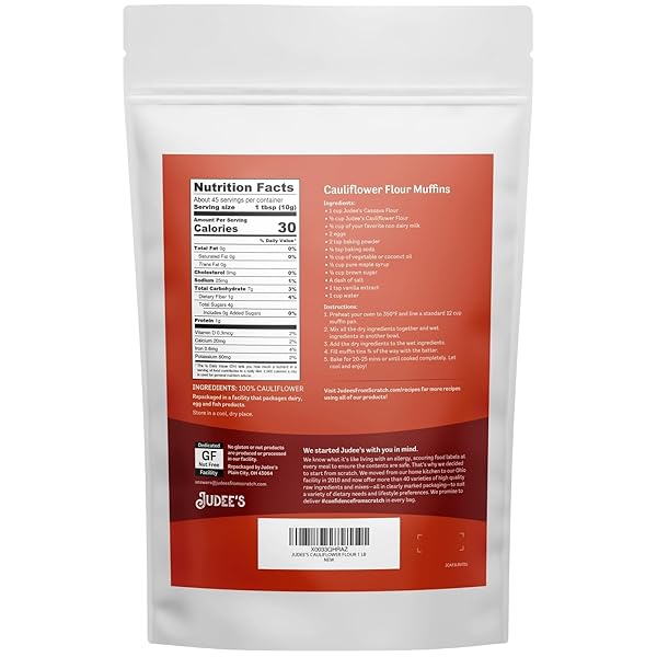 JUDEE’S CAULIFLOWER FLOUR 1 LB – JUST ONE INGREDIENT – 100% NON-GMO, GLUTEN-FREE, AND NUT-FREE – PERFECT FOR BAKING AND COOKING – GREAT FOR SOUPS, STEWS, AND CHILIS
