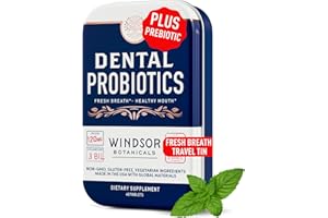 WINDSOR BOTANICALS Dental Probiotics for Teeth and Gums - 3BN CFU Lactobacillus Salivarius Acidophilus Casei Tablets - Oral Probiotics for Mouth Bad Breath Treatment for Adults - 45 Chewable Dental Probiotic in a Tin