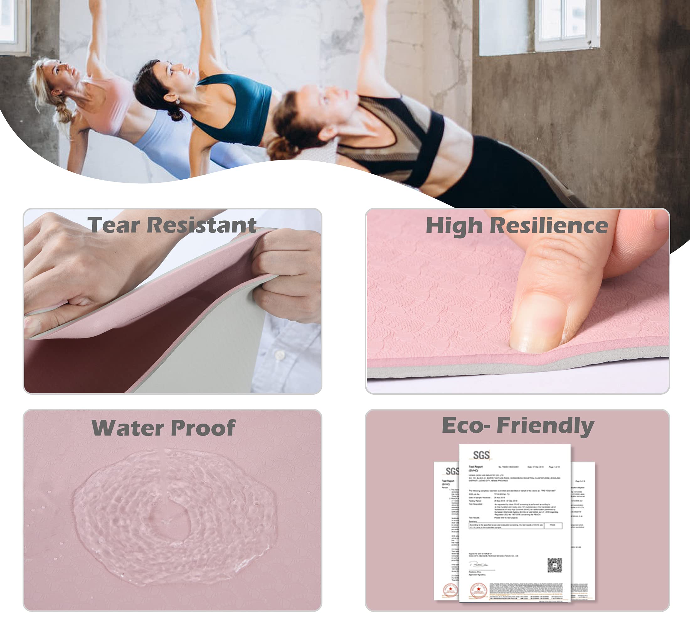 Yoga Mat Non Slip, Pilates Fitness Mats, Eco Friendly, Anti-Tear 1/4