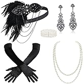 BABEYOND 1920s Accessories for Women - Flapper Headpiece Feather Great Gatsby Accessories for Women Pearl Necklace Gloves