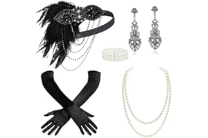 BABEYOND 1920s Accessories for Women - Flapper Headpiece Feather Great Gatsby Accessories for Women Pearl Necklace Gloves