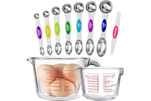 Naitesen 10pcs Magnetic Measuring Spoons and Borosilicate Glass Measuring Cups Set 1 Cup 2 Cup Nesting Stainless Steel Metal Spoons for Cooking Baking Supplies Kitchen Gadgets Essentials Tools