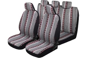 P&J AUTO P&J Baja Blanket Car Seat Covers Strips Boho Designs Universal Size Fit for Most Cars SUVs Trucks Vans Woven and Comfortable Fabric Full Set Pack 9pcs Black and Red Color