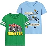 Tkria Toddler Boy Shirt 2 Pcak Monster Truck Train Planet Boy Short Sleeve Tshirt 2-7T