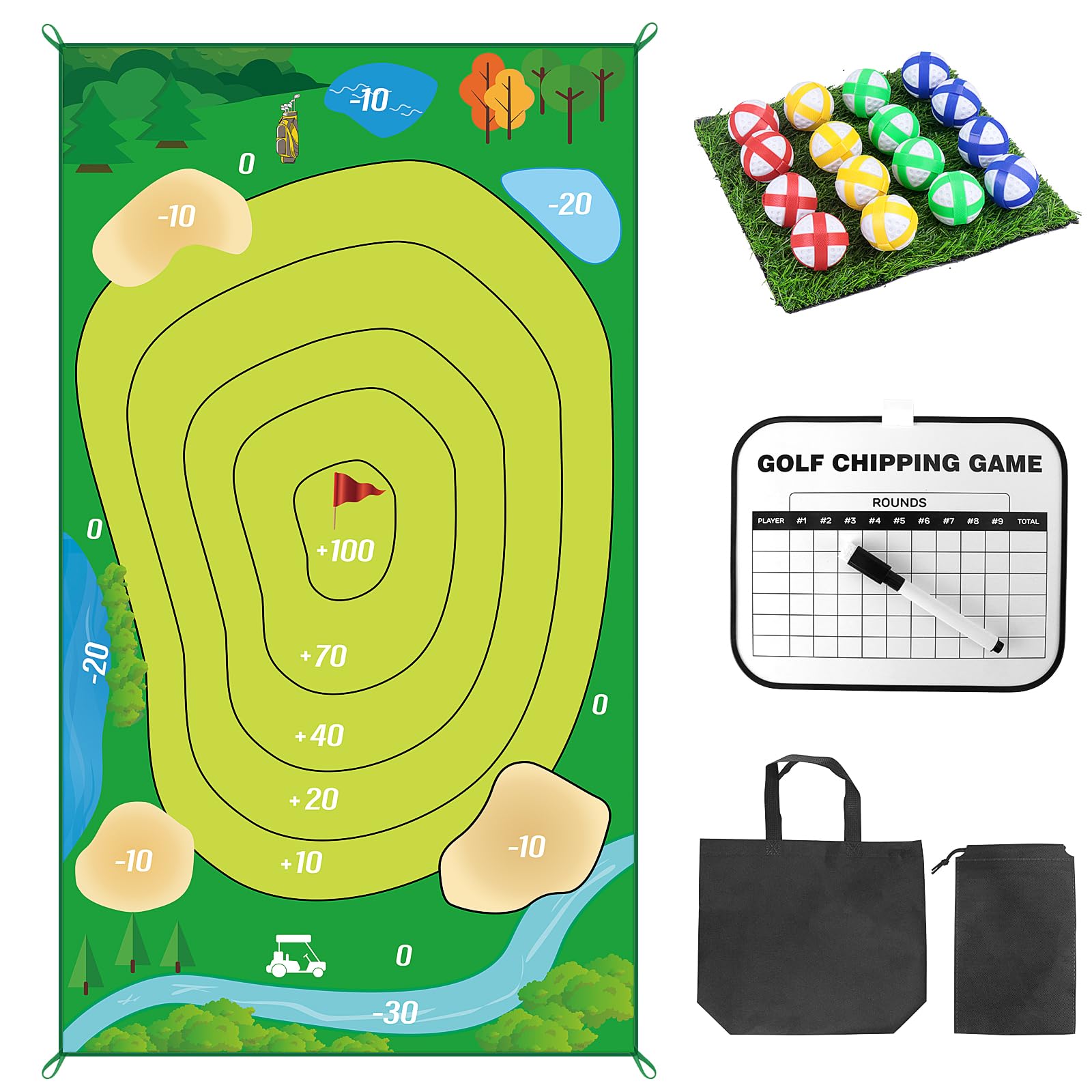 Homgaty Stick Golf Game Mats, 150 x 80cm Golf Game Set with Score Plate, Battle Royale Golf Chipping Game, Chip Sticky Golf Game, Golf Practice Mat Dartboard for Kid Adult Junior, Green, 80x150CM