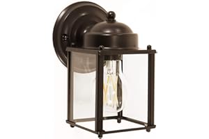 CORAMDEO Outdoor Square Coach Light for Porch, Patio, Deck, Barn, Wet Location, E26 Medium Base Socket, Durable Bronze Finish & Clear Glass