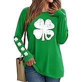 St Patricks Day Shirt Women Retro Lucky Clover Tshirt Irish Shamrock Long Sleeve Graphic Tee Tops