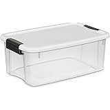 Sterilite 19849806 18 Quart/17 Liter Ultra Latch Box, Clear with a White Lid and Black Latches, 6-Pack