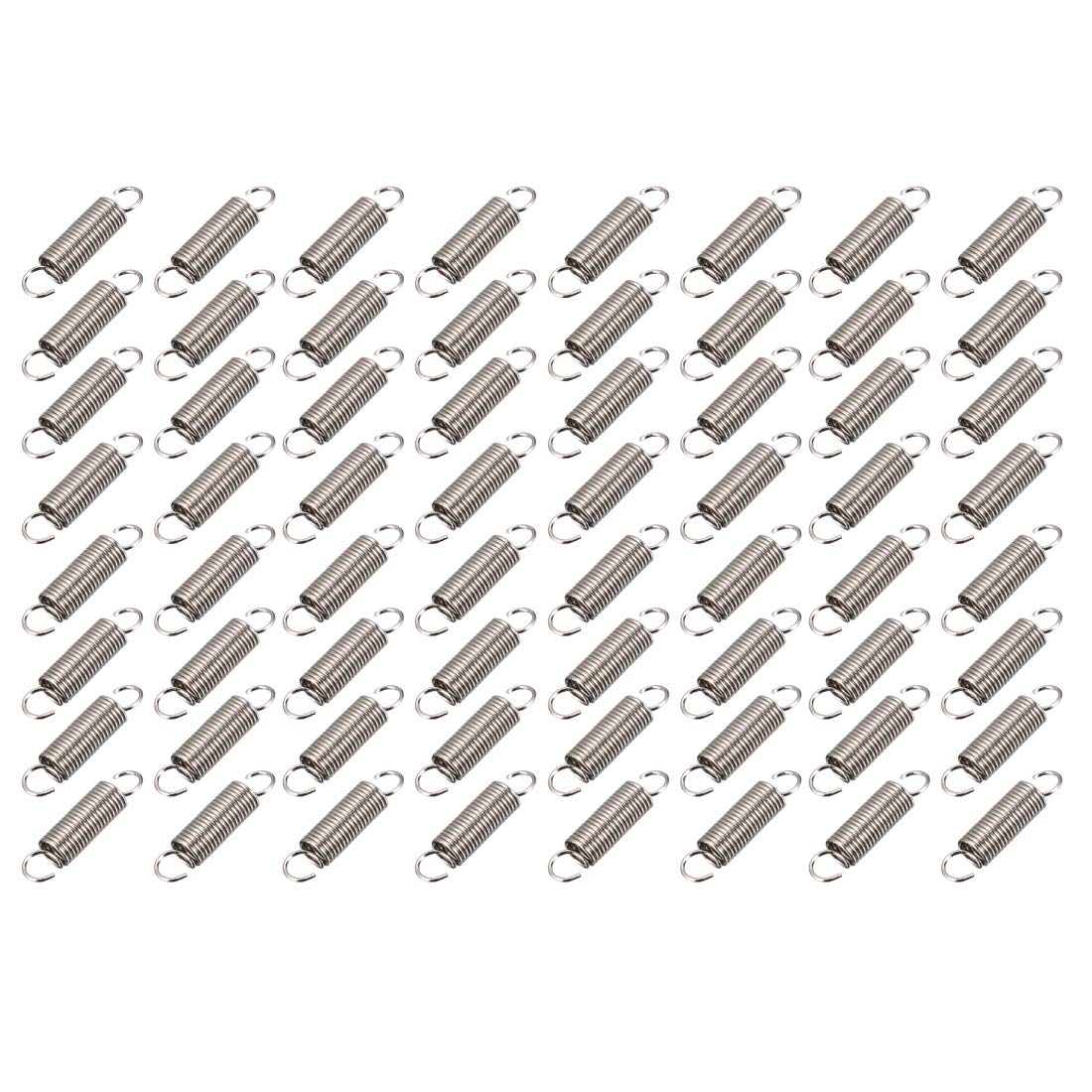 sourcing map Extension Spring - 0.5mm Wire Dia, 4.1mm OD, 18mm Free Length Spring Steel Small Dual Hook Tension Spring 64pcs