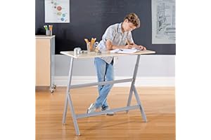 Guidecraft Standing Collaboration Desk for Kids and Adults: Adjustable Height Birch Plywood Table with Metal Legs for Home, Office, Classrooms and More