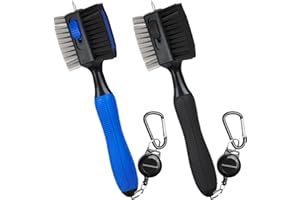 THIODOON 2 Pack Golf Club Cleaner Brush with Retractable Spike 2FT Extension Cord and Carabiner Lightweight Golf Club Groove Cleaning Brush Tool for Irons and Woods Comfortable Handle Grip
