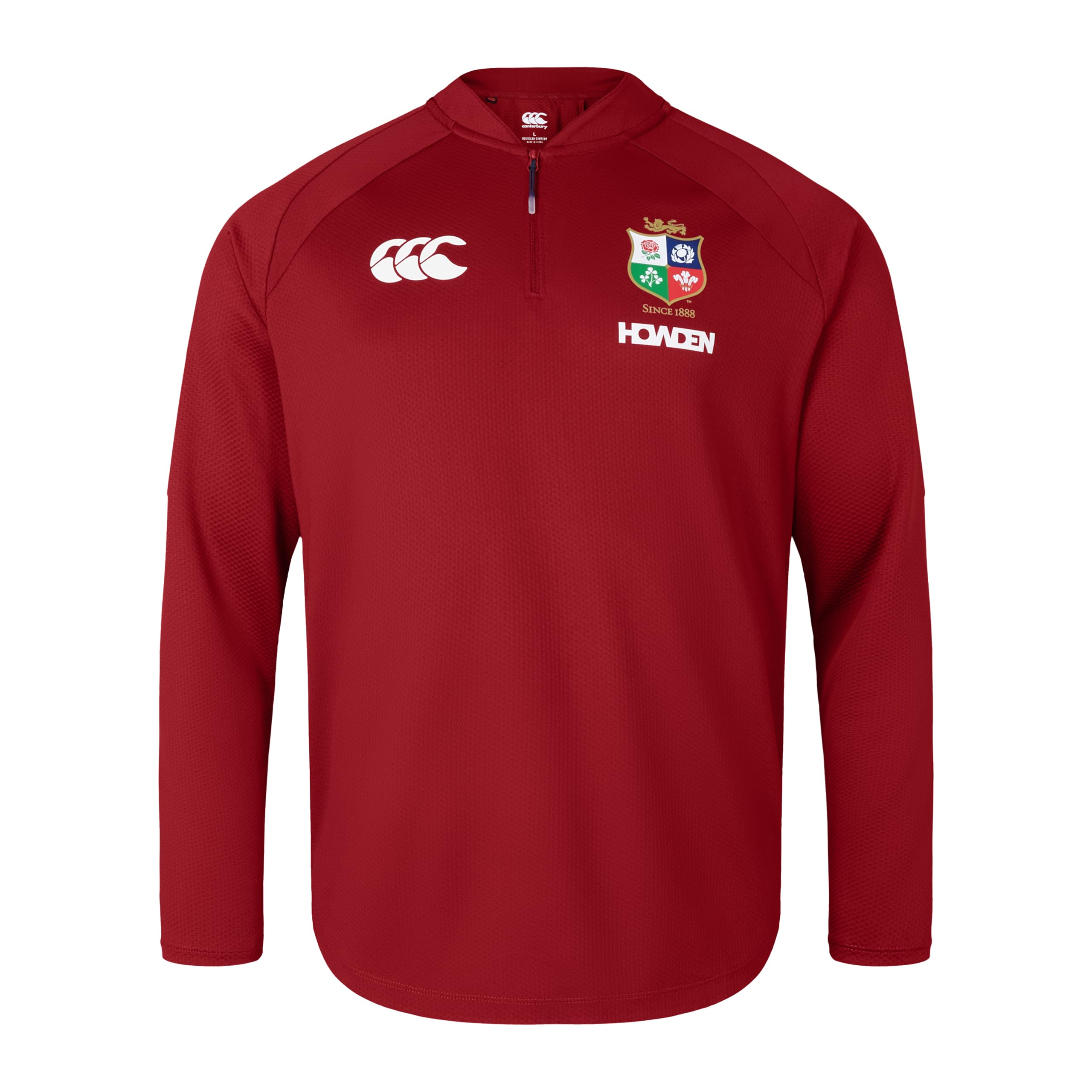 British & Irish Lions Canterbury Men's Official Canterbury Cotton Rugby Jersey Tee | Long Sleeve Quarter Zip | Organic Cotton, Red Dahlia, L