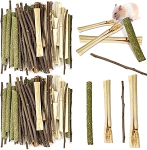BILLIOTEAM 600g 3 Types of Combined Chew Toys Timothy Grass Molar Sticks Sweet Bamboo Apple Branch,Natural Pet Chew Treats Snacks for Small Animal Rabbit Chinchilla Guinea Pig Squirrel Bunny Hamster