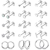 Grace Whisper 15 Pairs Flat Back Stud Earrings For Women Men 14K Gold Plated Hypoallergenic Surgical Steel Flatback Stud Earrings Cartilage Helix Tragus Conch Hoop Earrings Set for Multiple Piercing Jewelry