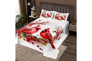 jejeloiu Red Cardinals Bedspread Queen Size Kids Pine Cones Quilted Coverlet for Boys Girls Teens Cute Birds Coverlet Set Romantic Love Quilted Room Decorations