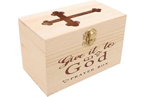 SUPVOX Wooden Prayer Request Box with Hollow Cross Design, Pine Wood Christian Keepsake Case for First