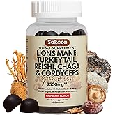 Sakoon nutrition Lions Mane Mushroom Gummies 2500mg | 10-in-1 Dietary Supplement with Turkey Tail, Reishi & More | Lions Mane Gummies Raspberry Flavored | 60 Count