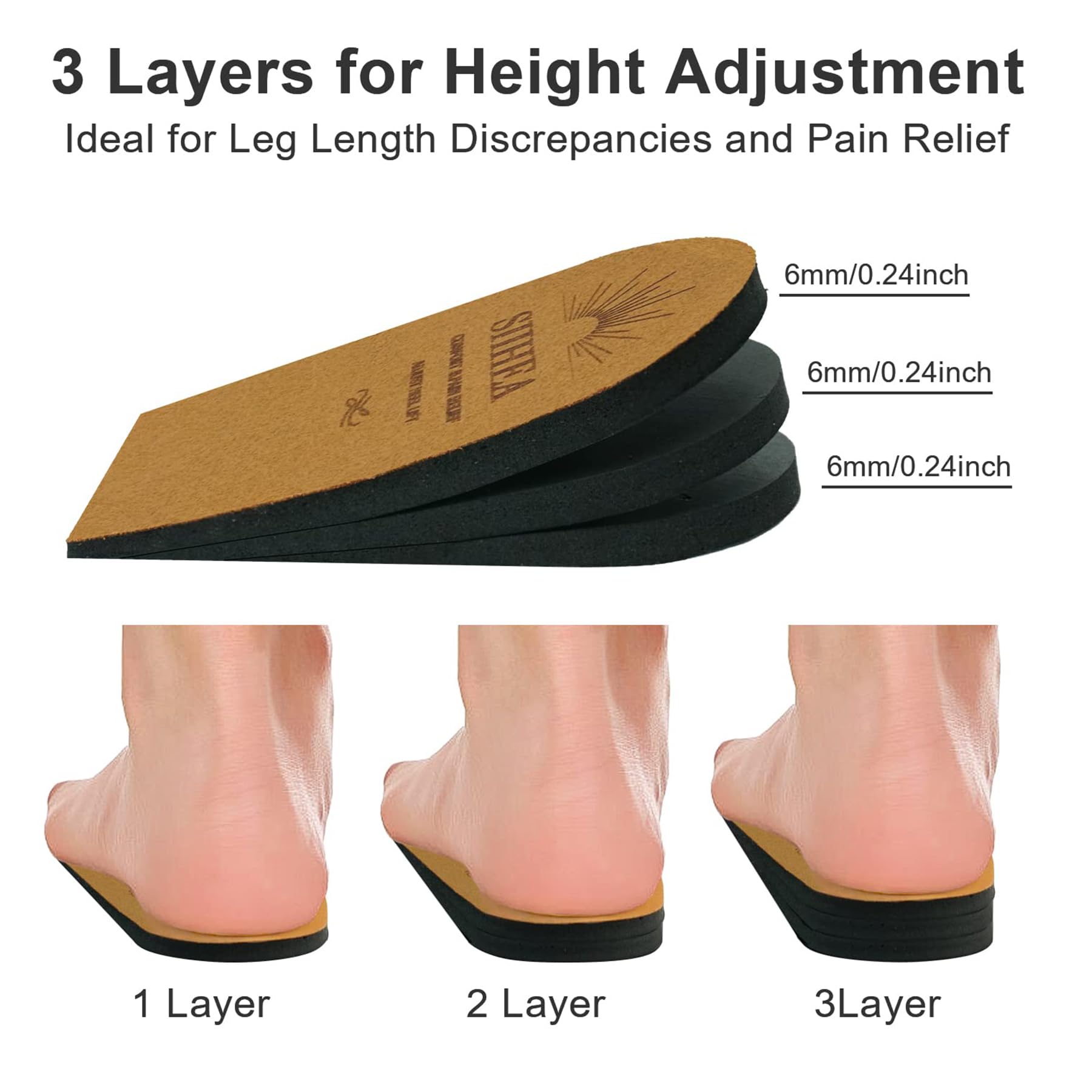 Adjustable Heel Lifts for Shoes, 1/4'' Height Increase Insoles for Achilles Tendonitis, Heel Pain, Leg Length Discrepancy, Plantar Fasciitis, Shoe Lifts Men, Women (Brown, Medium (1 Pair))