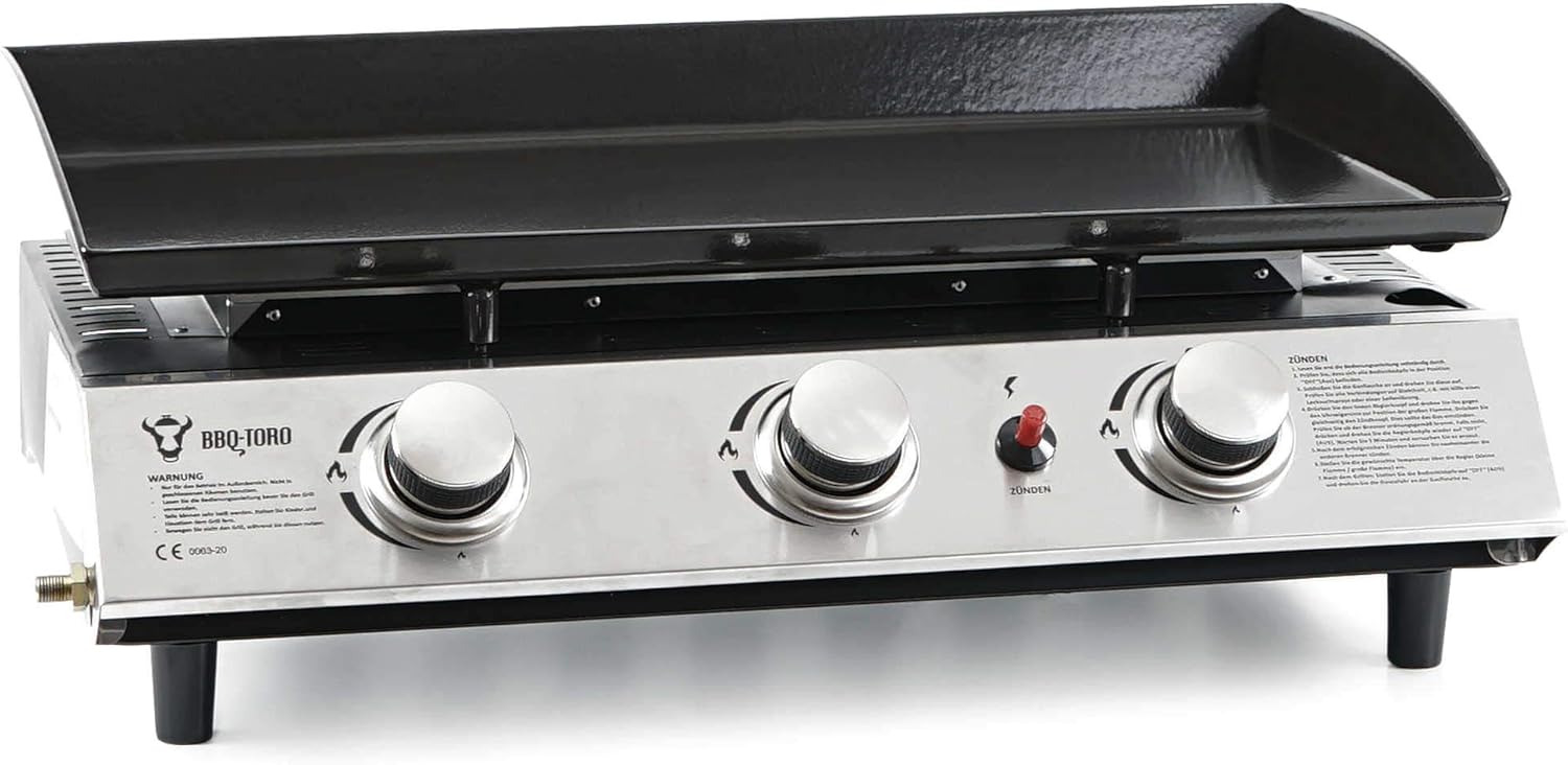 BBQ-Toro Gas Plancha 3 flammig | Gasgrill mit emaillierter Pfanne | Gasgrill Grillplatte